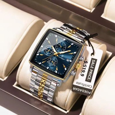 POEDAGAR 866 Luxury Square Chronograph Men’s Watch (2 Year Warranty)