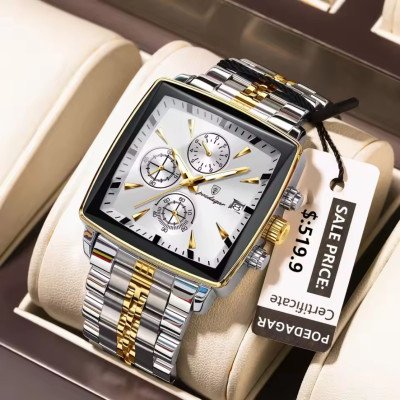 POEDAGAR 866 Luxury Square Chronograph Men’s Watch (2 Year Warranty)