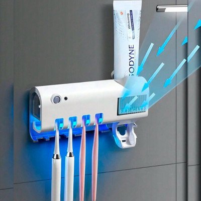 LETTURE Toothbrush Holder, UV Sterilizer with USB & Solar Rechargeable, Toothpaste Dispenser, Wall Mounted