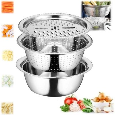 3 pcs Multipurpose Stainless Steel Vegetable Cutter Basin