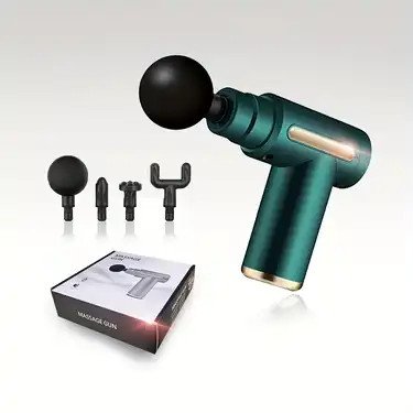 portable rechargeable deep tissue massage gun with 4 replaceable massage heads, 6-speed mode adjustment, silent brushless motor, handheld percussioner for muscle relief and exercise recovery