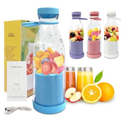 Rechargeable Blender Bottle Fresh Juicer Portable Blender Mixer Smoothie Blender Electric Orange Fruit Juice Extractor Machine- Blue